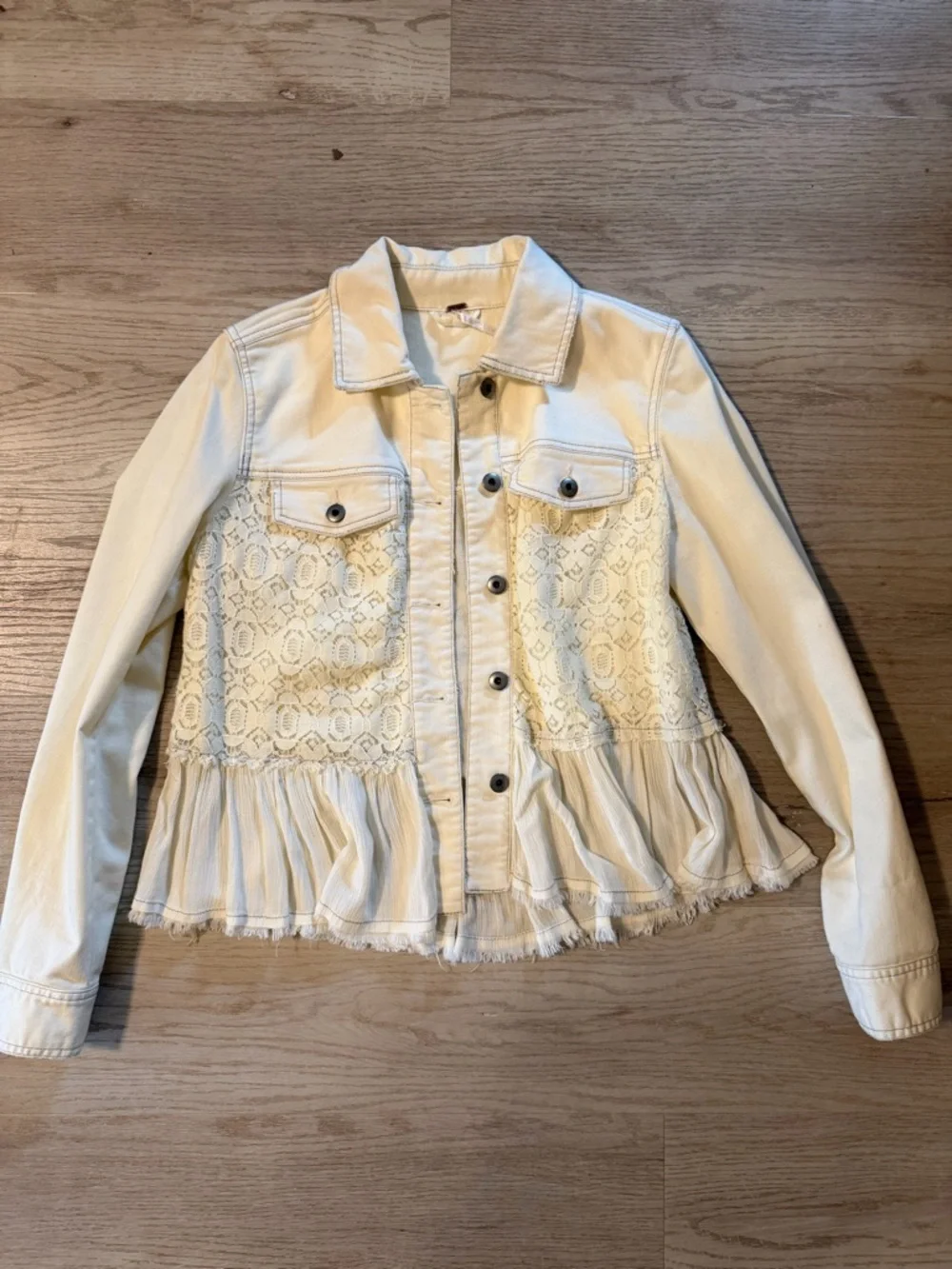 Free People Ivory Lace-Panel Boho Peplum Jacket size Sm/med (6) - Picture 4 of 9
